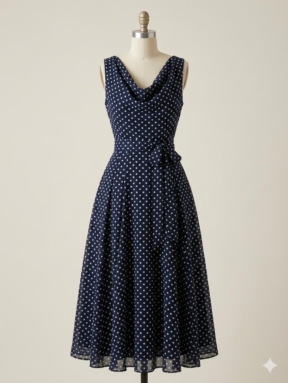 The Limited Black White Polka Dot Dress Belted Sleeveless Midi Dress